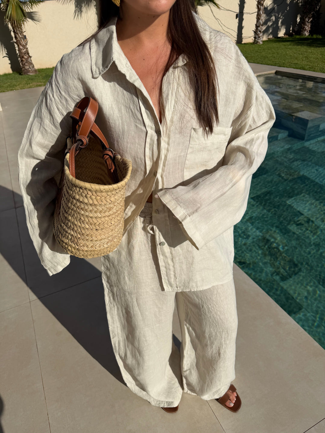 Noble Beige — Ensemble Lin Élégant Deux Pièces
