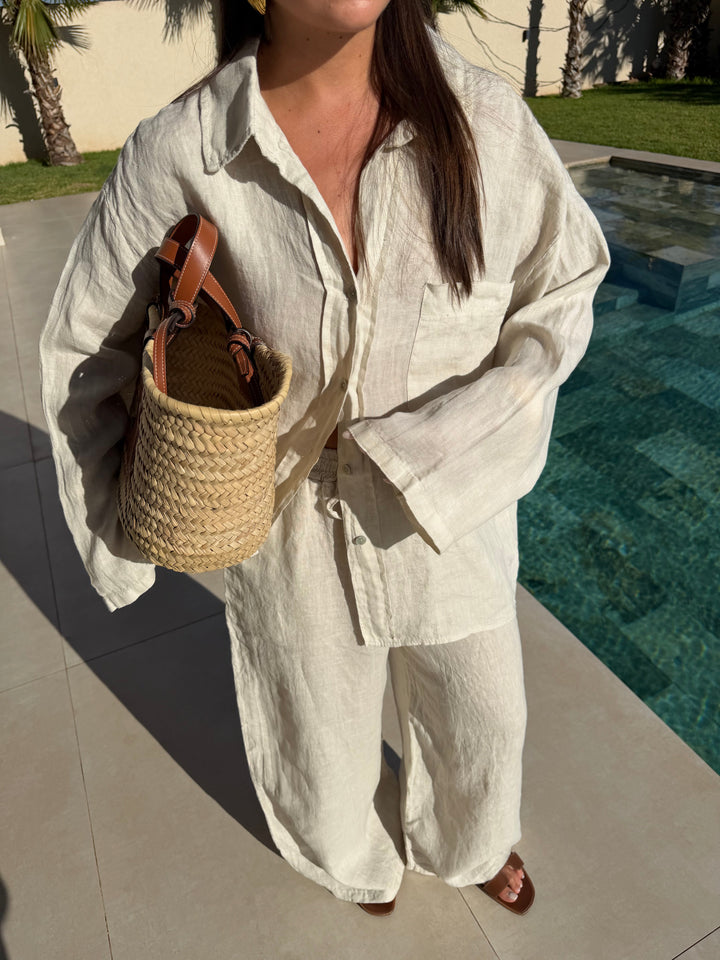 Noble Beige — Ensemble Lin Élégant Deux Pièces