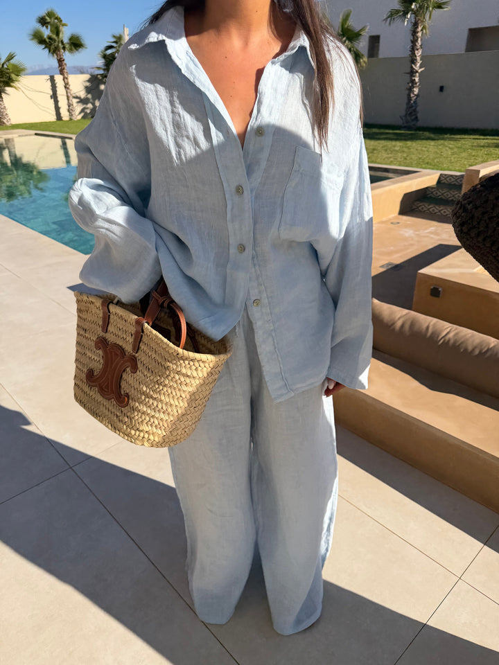 Noble Bleu — Ensemble Lin Élégant Deux Pièces