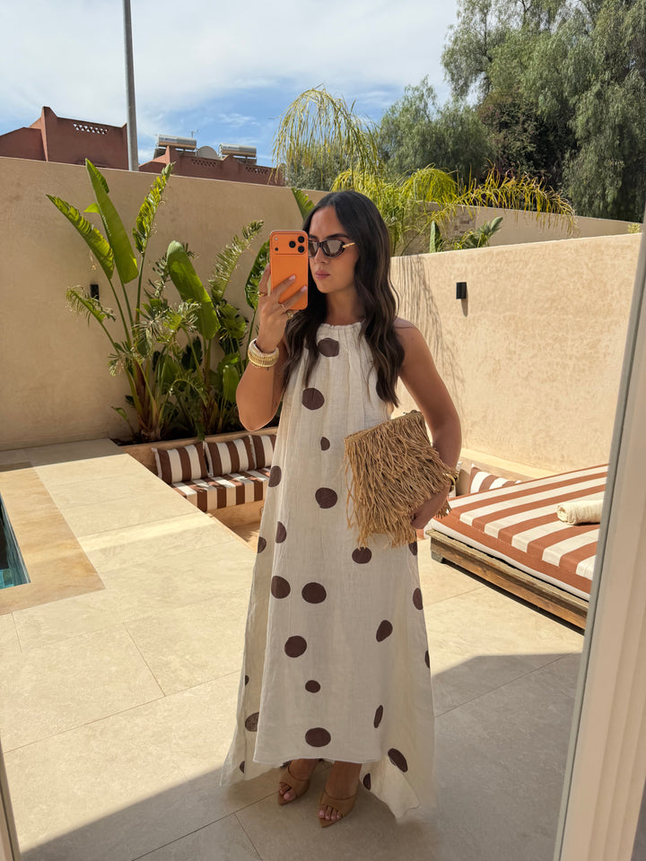 Marguerite — Robe Lin à Pois Beige