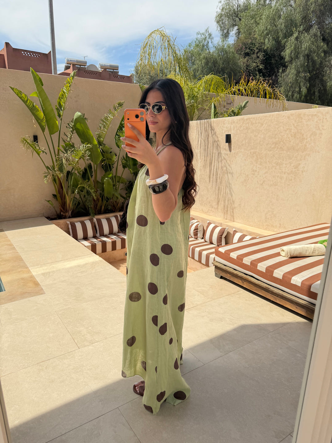 Céleste — Robe Lin à Pois Verte