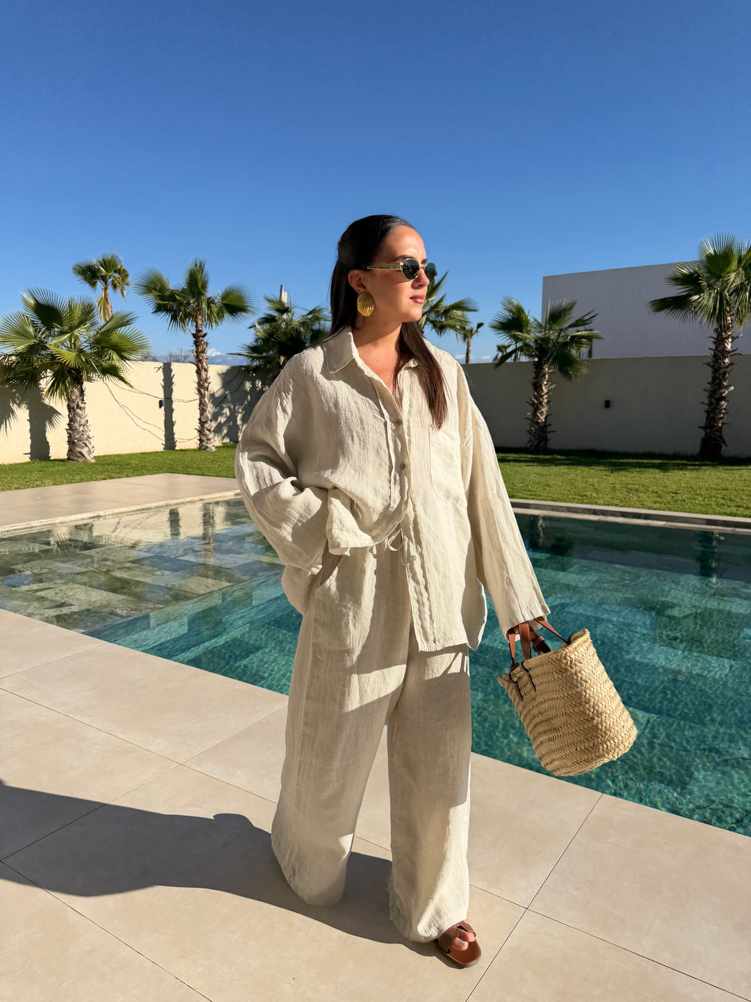 Noble Beige — Ensemble Lin Élégant Deux Pièces