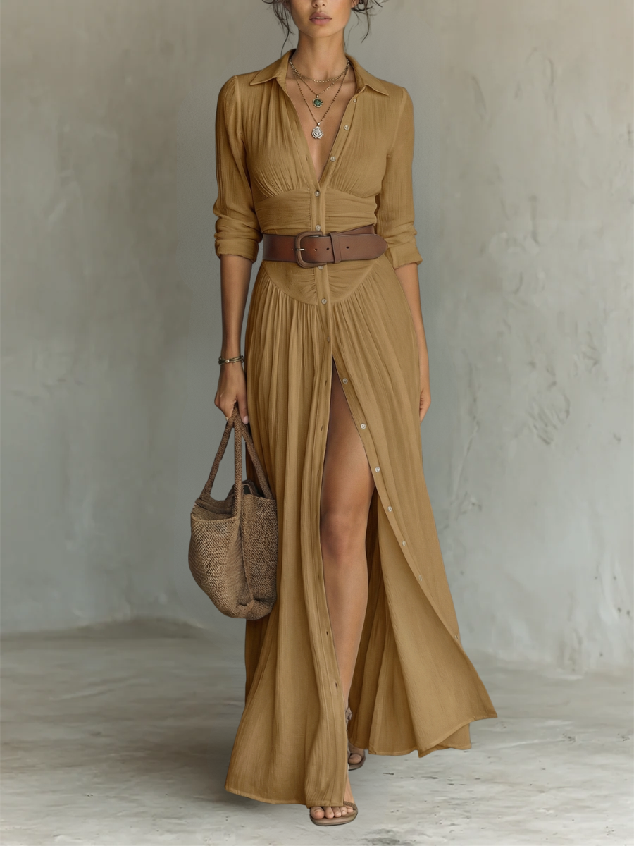 Amélia™ — Robe maxi élégante à col revers